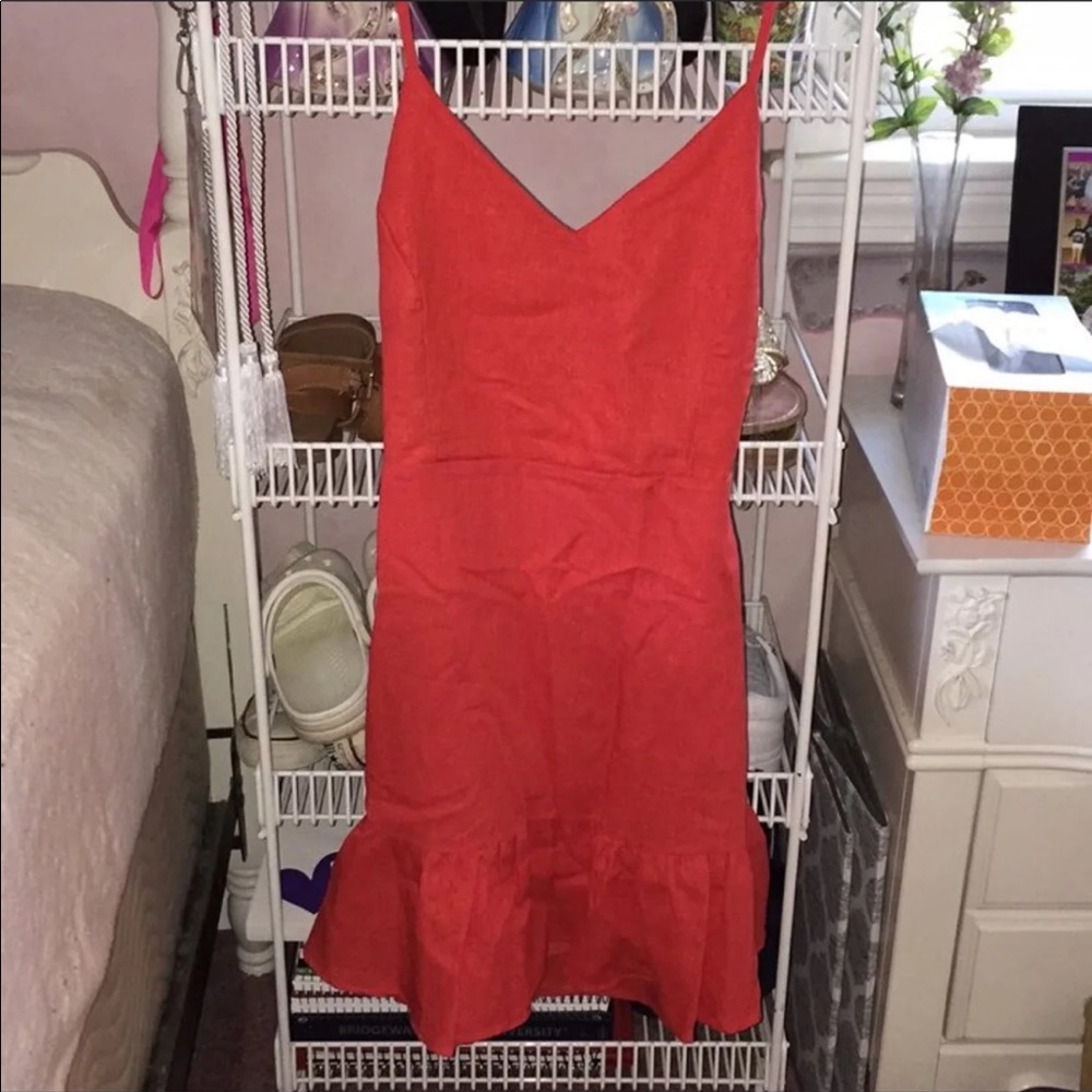 Women's Red Ruffle-Hem Mini Dress - Picture 4 of 4